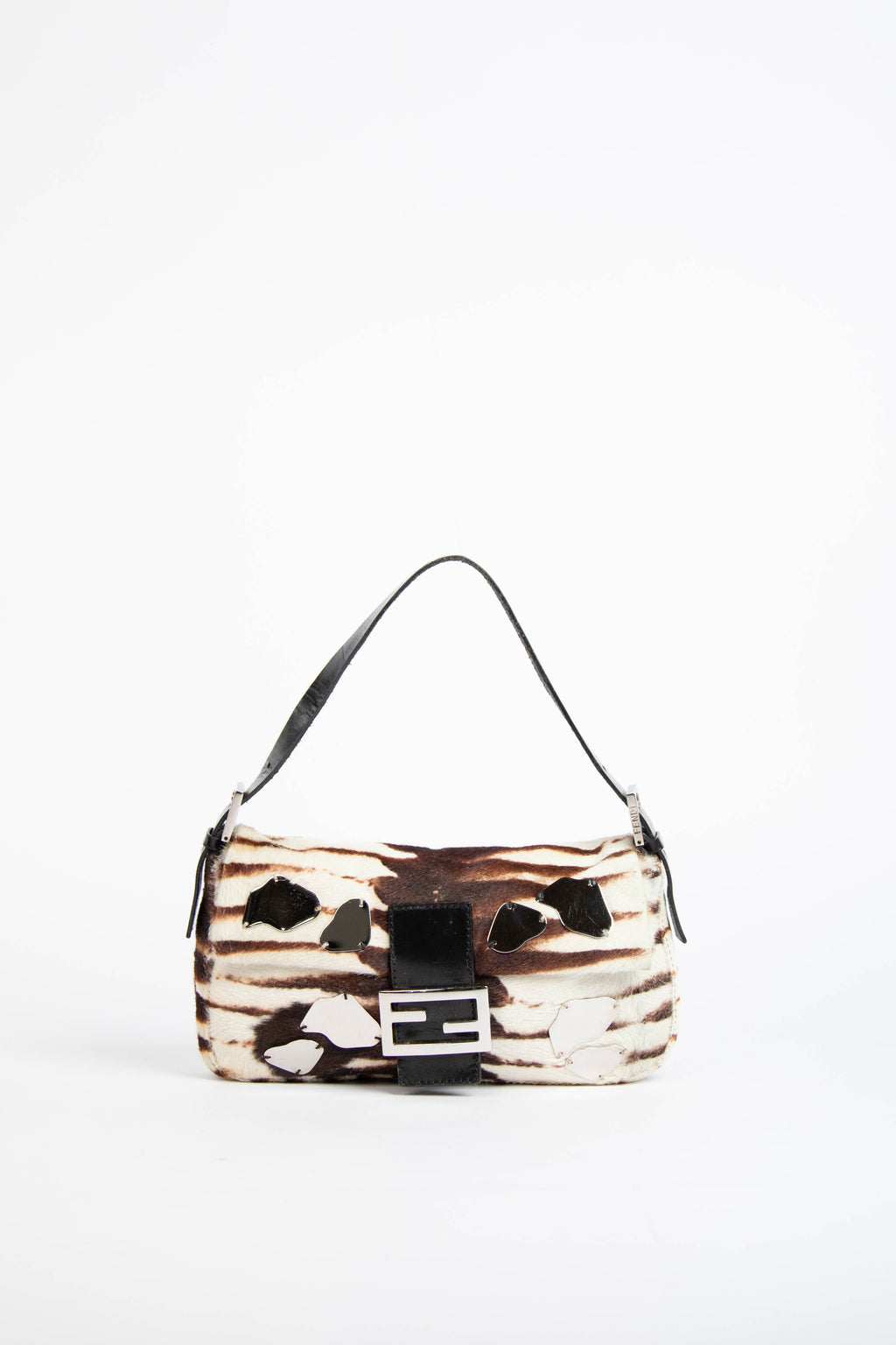 Vintage Fendi Mirrored Animal Print Baguette Shoulder Bag
