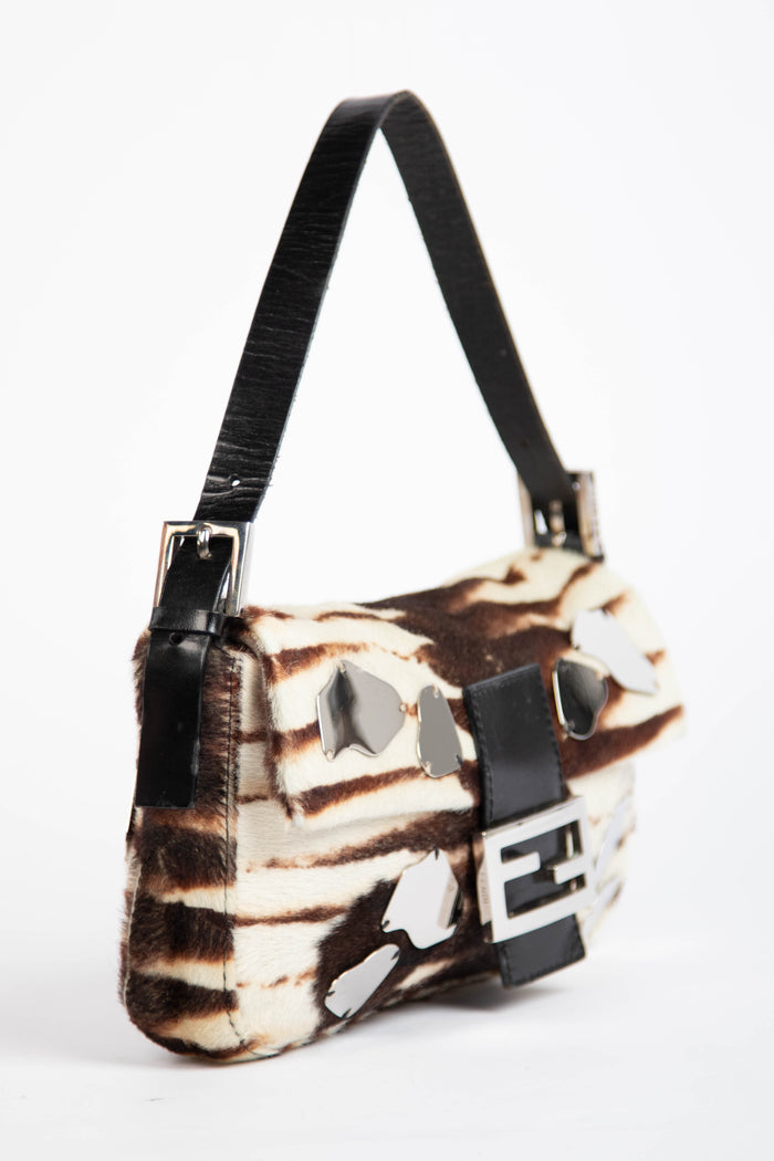 Vintage Fendi Mirrored Animal Print Baguette Shoulder Bag