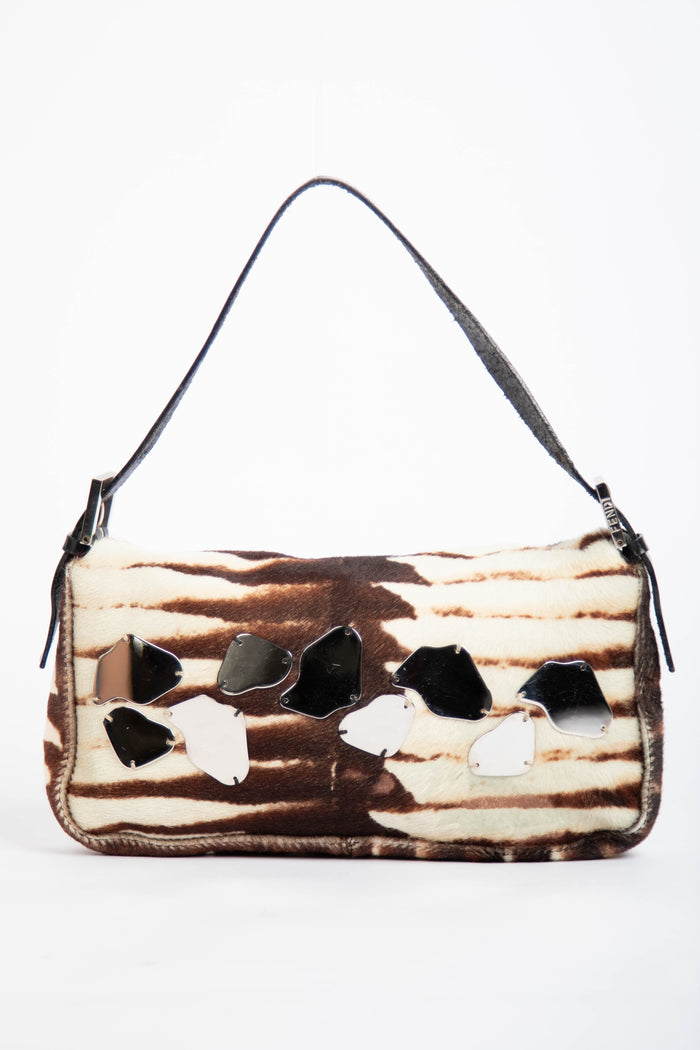 Vintage Fendi Mirrored Animal Print Baguette Shoulder Bag