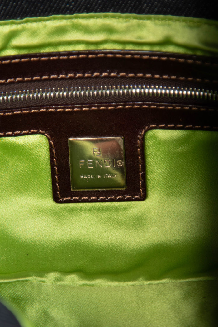 Vintage Fendi Denim Baguette with Mesh Flower Appliqué