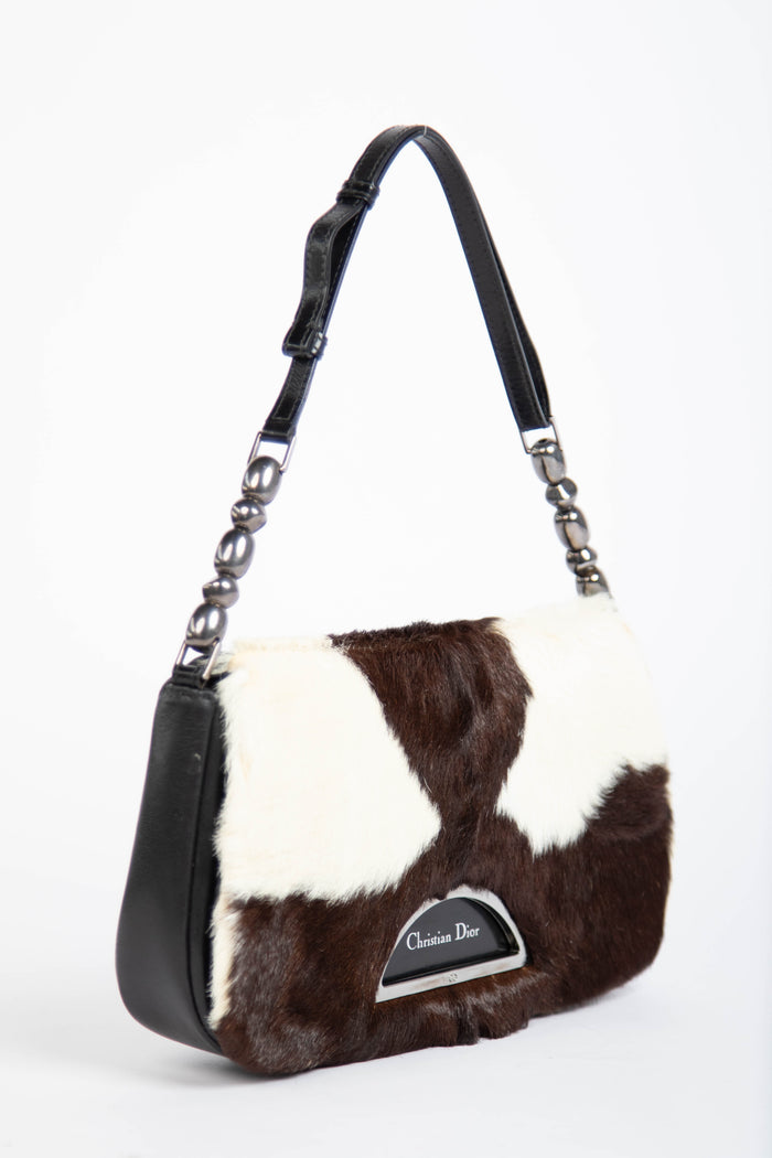 RARE Christian Dior Cow Print Pony Hair Malice Shoulder Bag