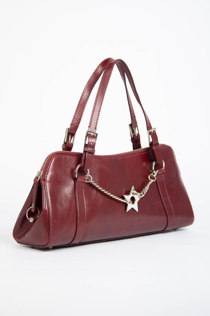 RARE Christin Dior Burgundy Leather Hardcore Piercing Shoulder Bag