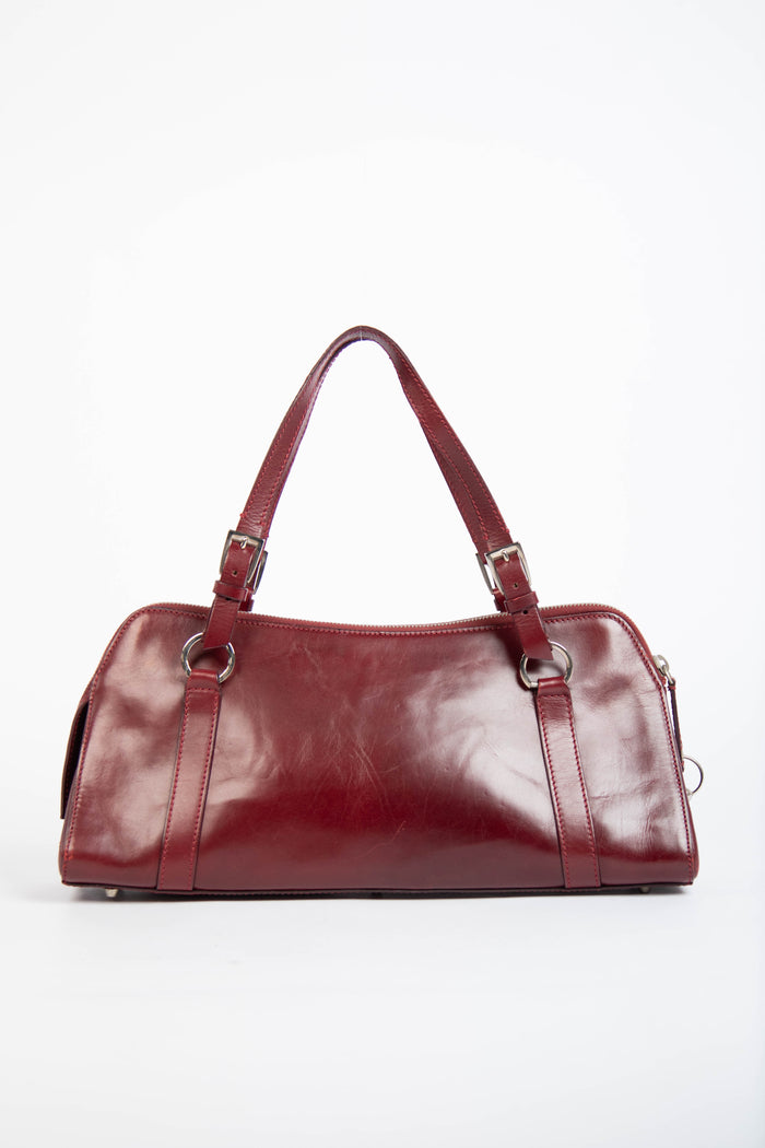 RARE Christin Dior Burgundy Leather Hardcore Piercing Shoulder Bag