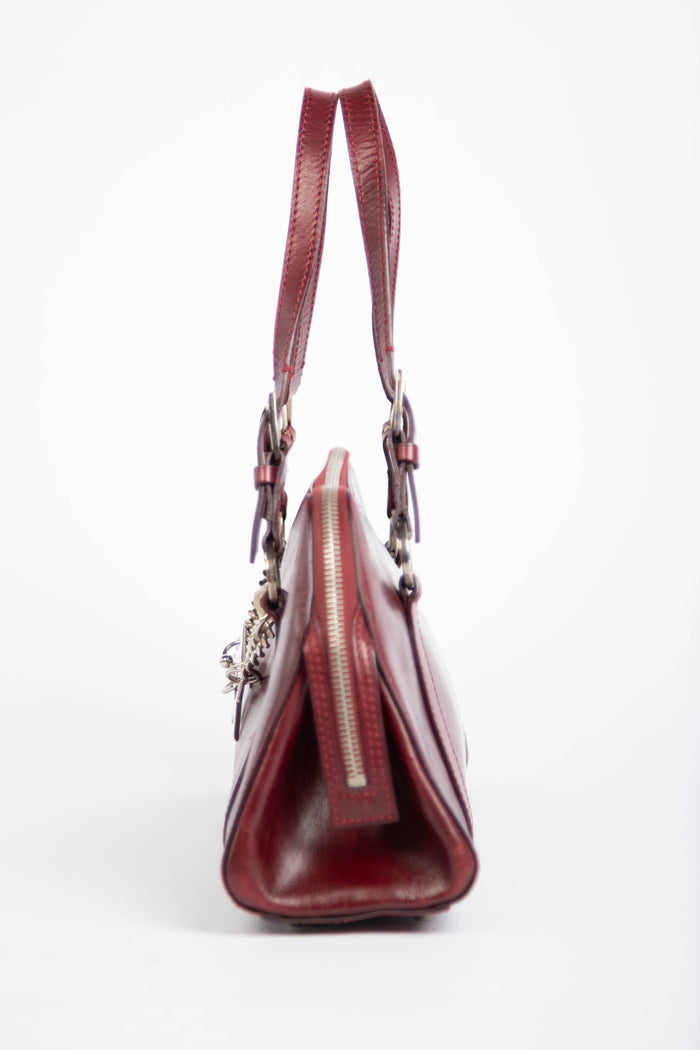 RARE Christin Dior Burgundy Leather Hardcore Piercing Shoulder Bag