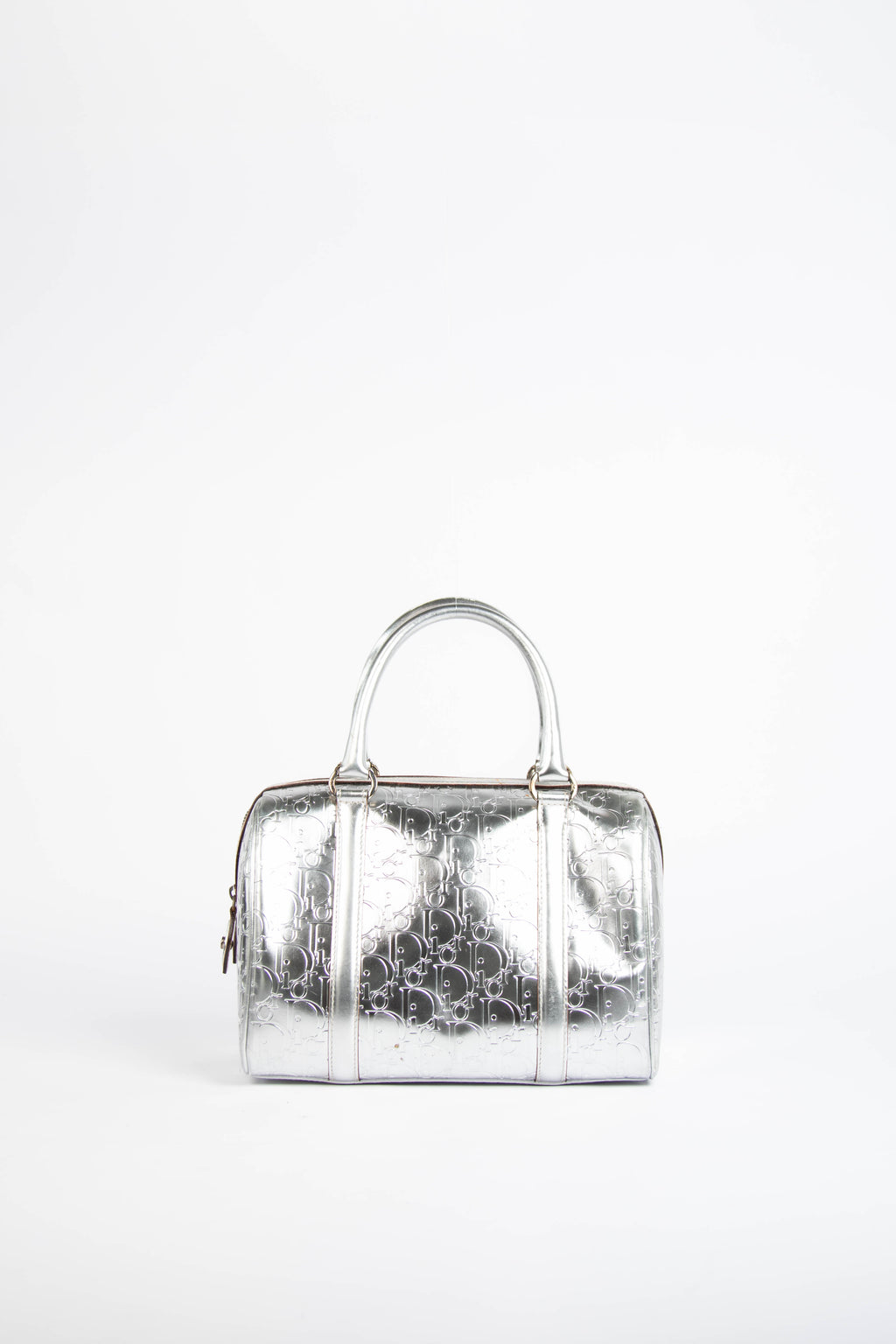 2000s Christian Dior Silver Monogram Boston Bag
