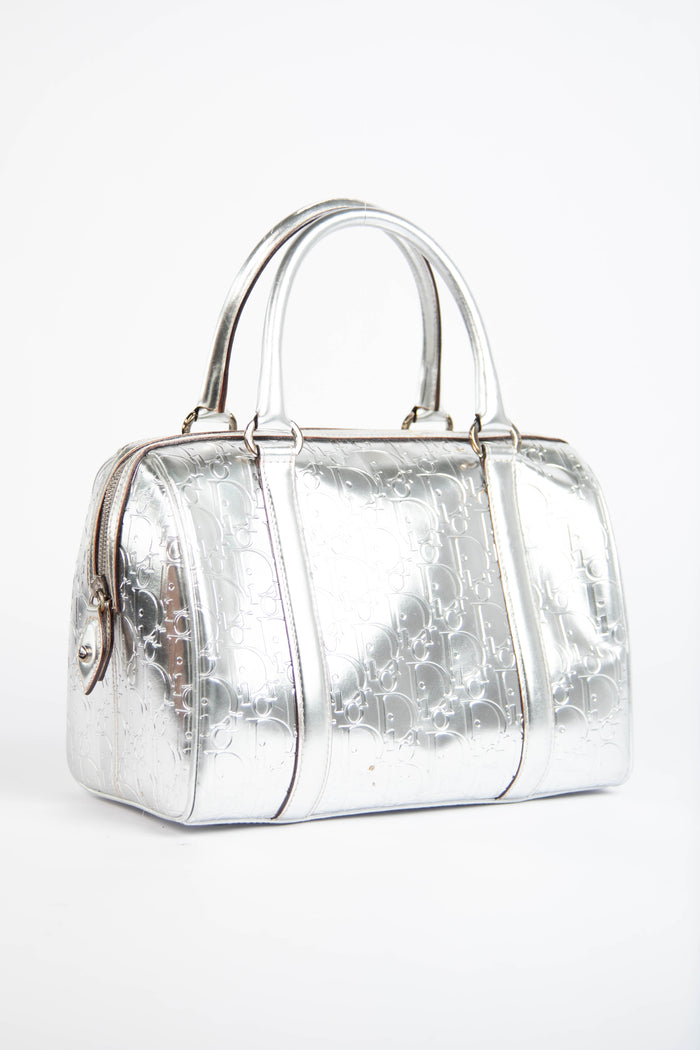 2000s Christian Dior Silver Monogram Boston Bag