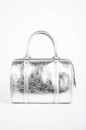 2000s Christian Dior Silver Monogram Boston Bag