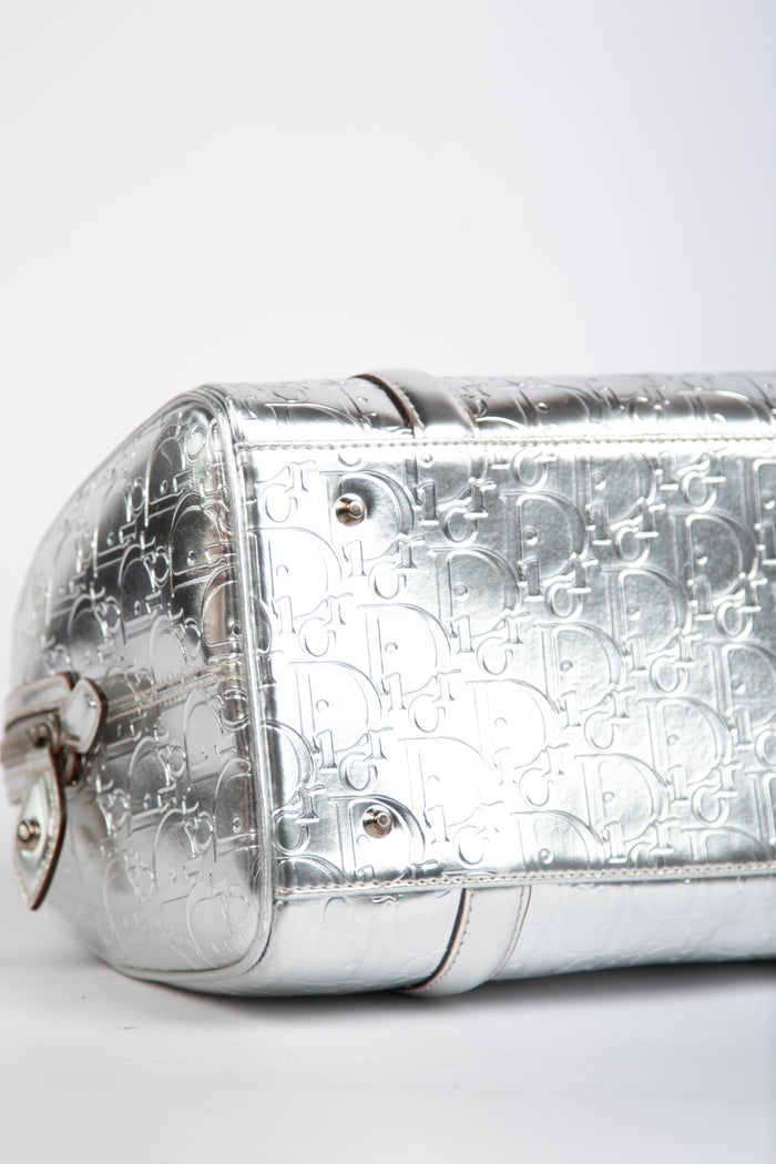 2000s Christian Dior Silver Monogram Boston Bag