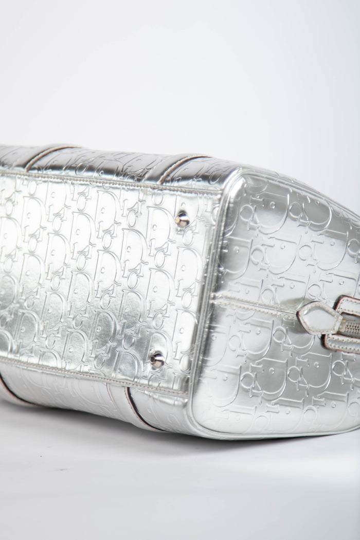 2000s Christian Dior Silver Monogram Boston Bag