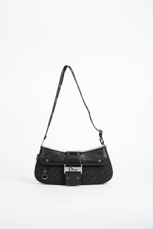 2000s Christian Dior Black Monogram Canvas and Leather Columbus Shoulder Bag