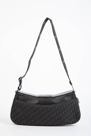 2000s Christian Dior Black Monogram Canvas and Leather Columbus Shoulder Bag