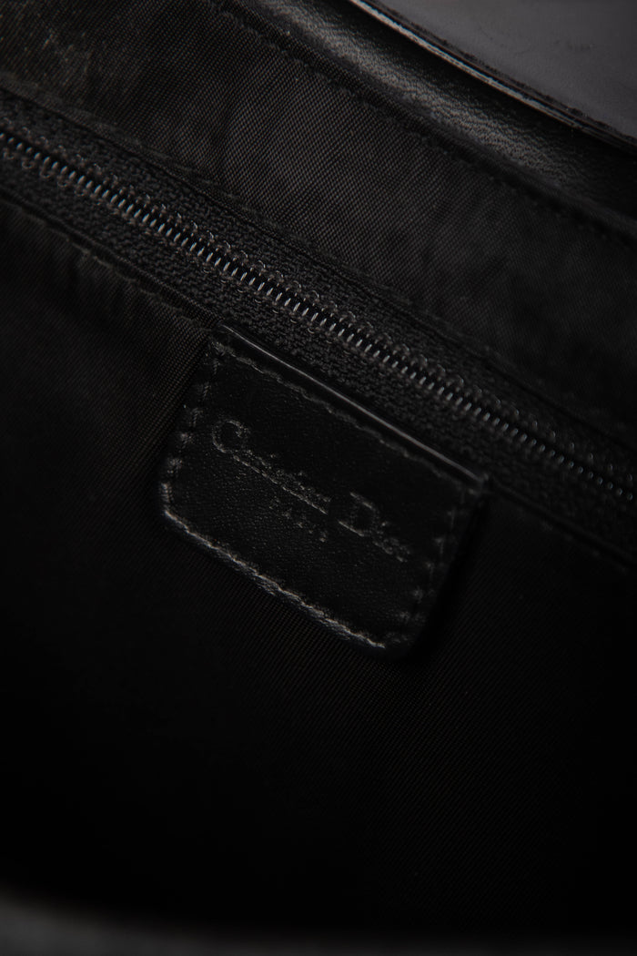 2000s Christian Dior Black Monogram Canvas and Leather Columbus Shoulder Bag