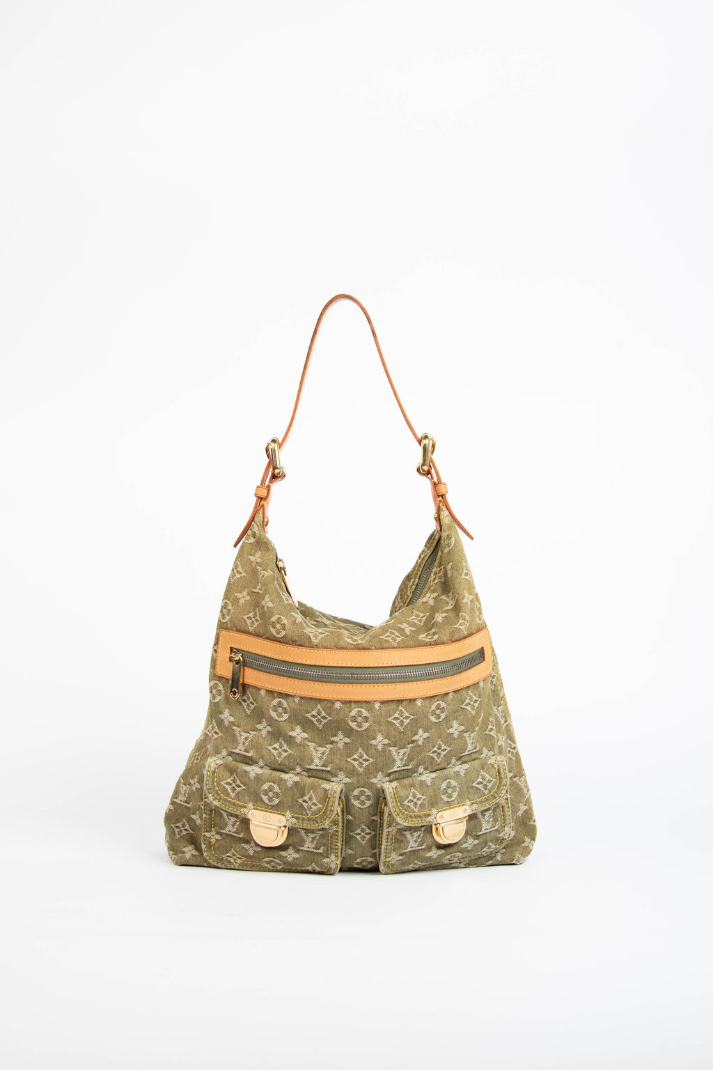 2000s Louis Vuitton Green Denim Baggy GM Monogram Shoulder Bag
