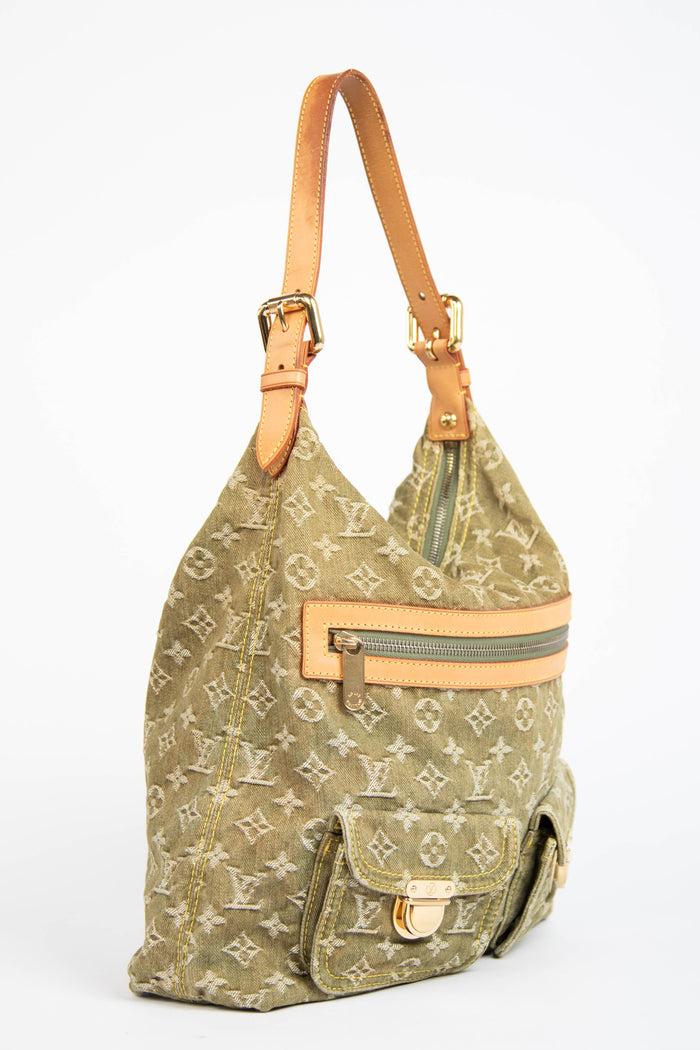 2000s Louis Vuitton Green Denim Baggy GM Monogram Shoulder Bag