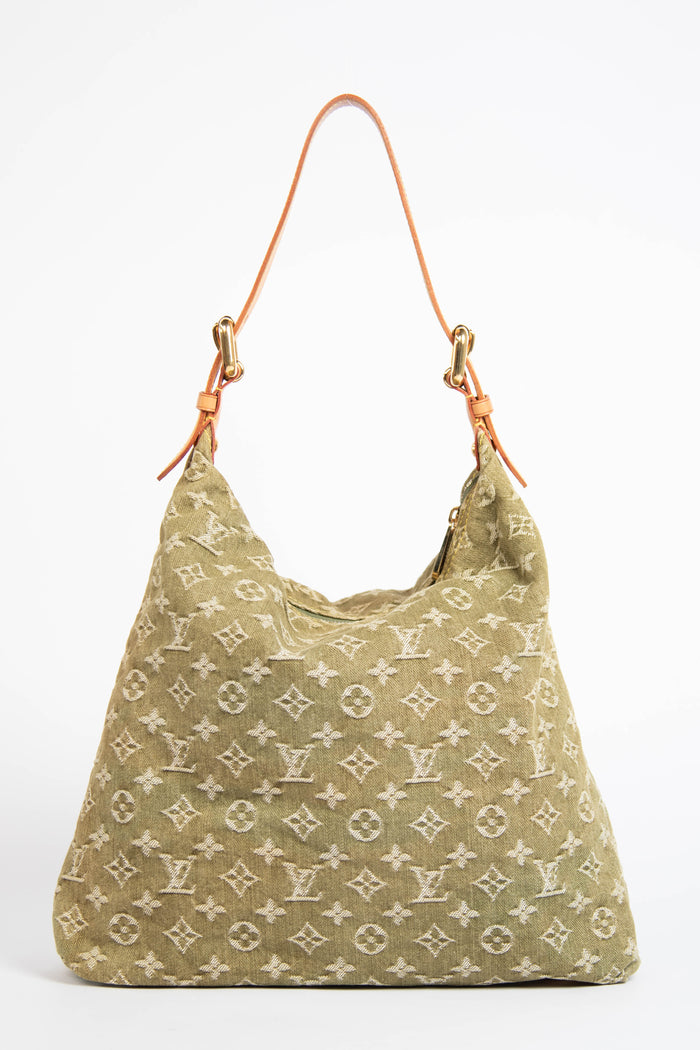 2000s Louis Vuitton Green Denim Baggy GM Monogram Shoulder Bag