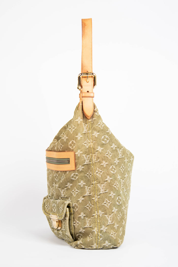 2000s Louis Vuitton Green Denim Baggy GM Monogram Shoulder Bag