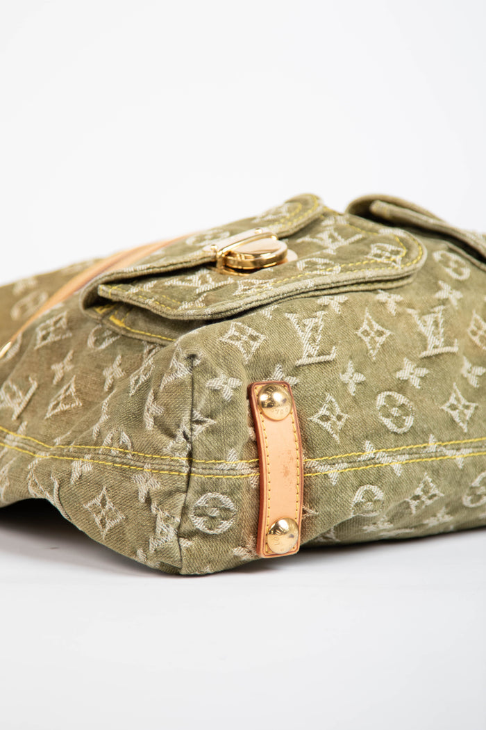 2000s Louis Vuitton Green Denim Baggy GM Monogram Shoulder Bag
