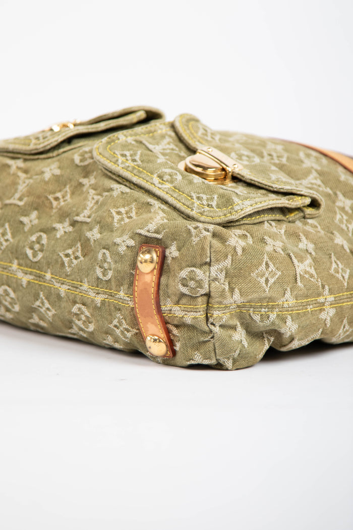 2000s Louis Vuitton Green Denim Baggy GM Monogram Shoulder Bag