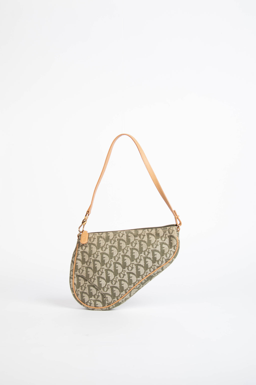 2000s Christian Dior Green Monogram Trotter Saddle Bag