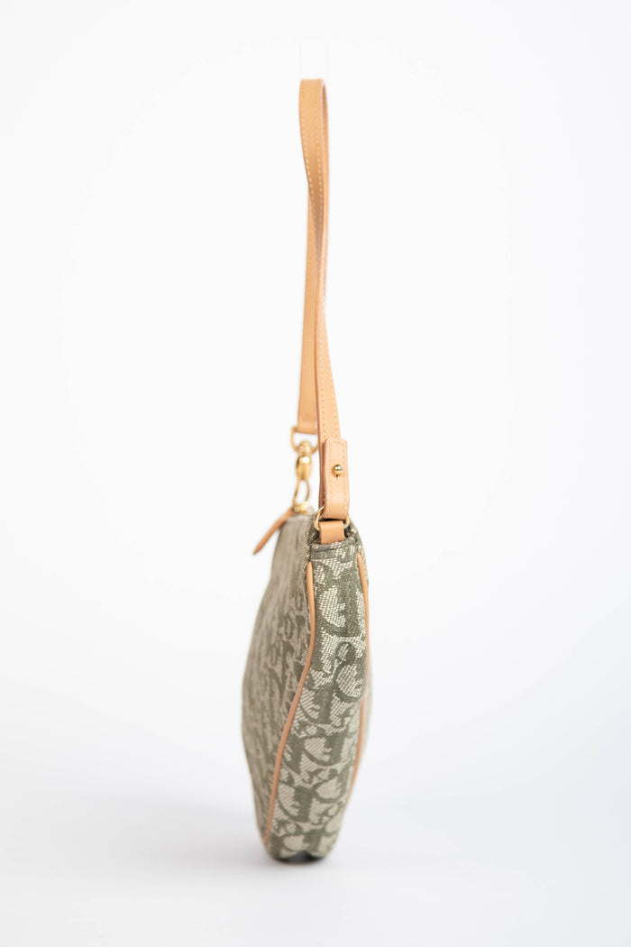 2000s Christian Dior Green Monogram Trotter Saddle Bag
