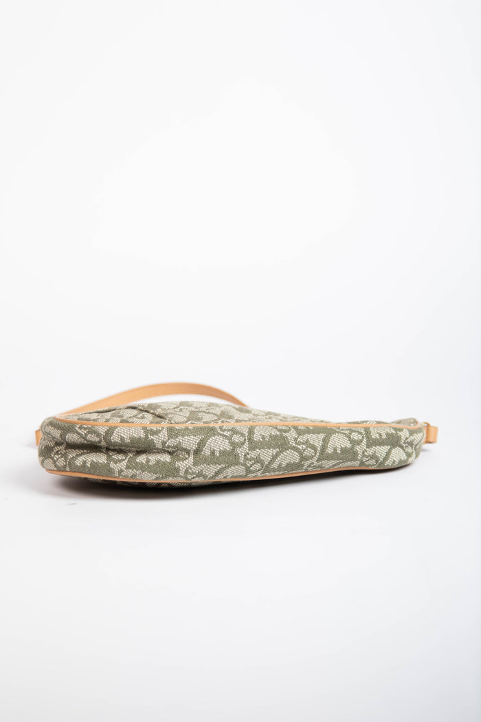 2000s Christian Dior Green Monogram Trotter Saddle Bag
