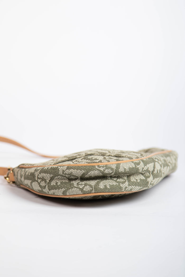 2000s Christian Dior Green Monogram Trotter Saddle Bag