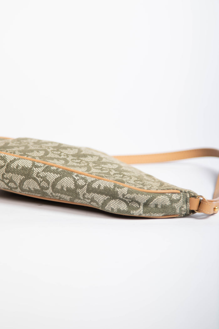 2000s Christian Dior Green Monogram Trotter Saddle Bag
