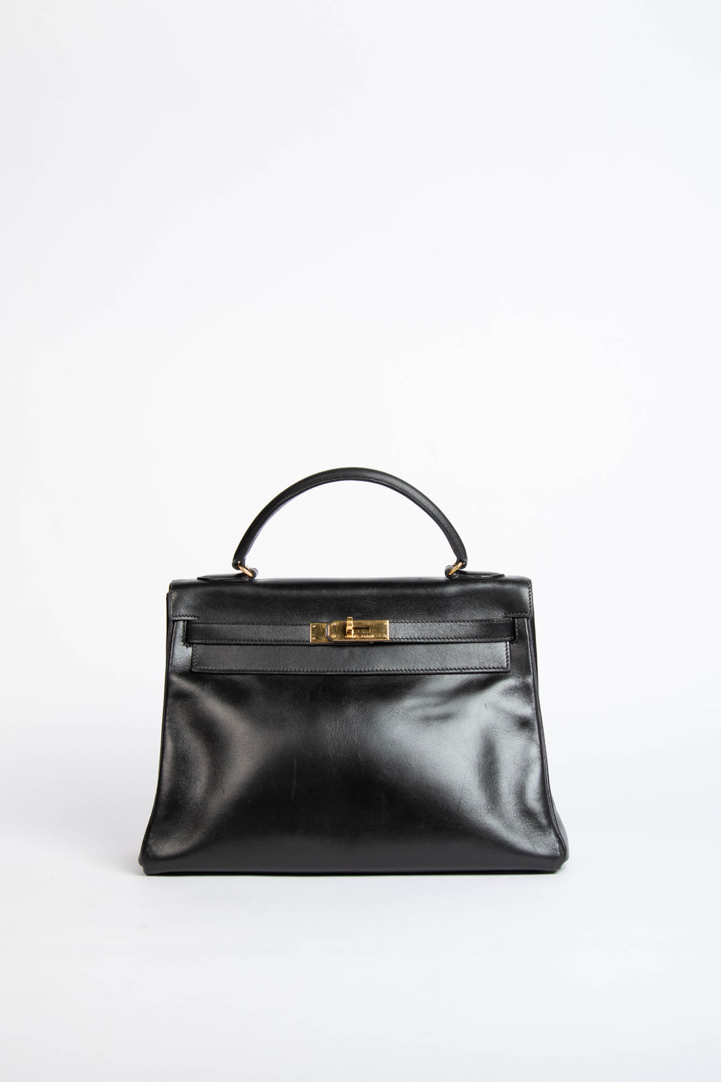 1989 Hermès Kelly 32cm in Retourne Black Box Leather GHW
