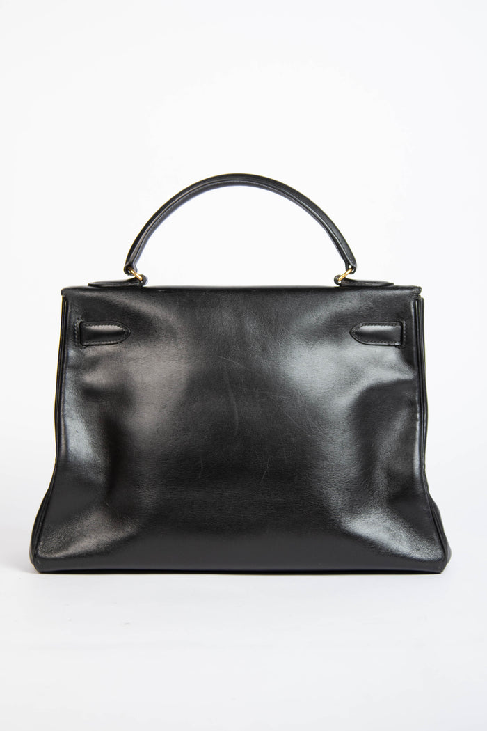 1989 Hermès Kelly 32cm in Retourne Black Box Leather GHW