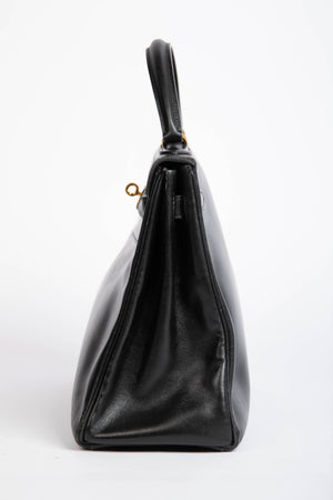 1989 Hermès Kelly 32cm in Retourne Black Box Leather GHW