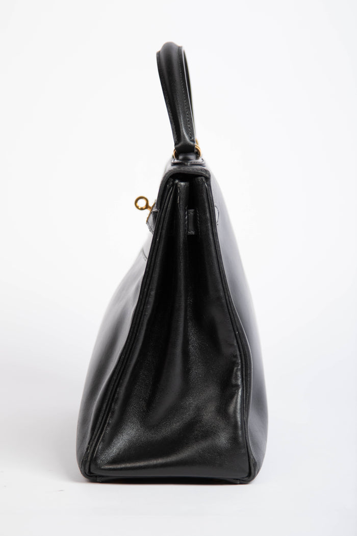 1989 Hermès Kelly 32cm in Retourne Black Box Leather GHW