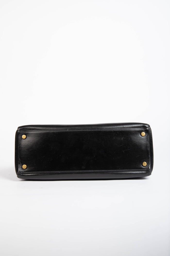 1989 Hermès Kelly 32cm in Retourne Black Box Leather GHW