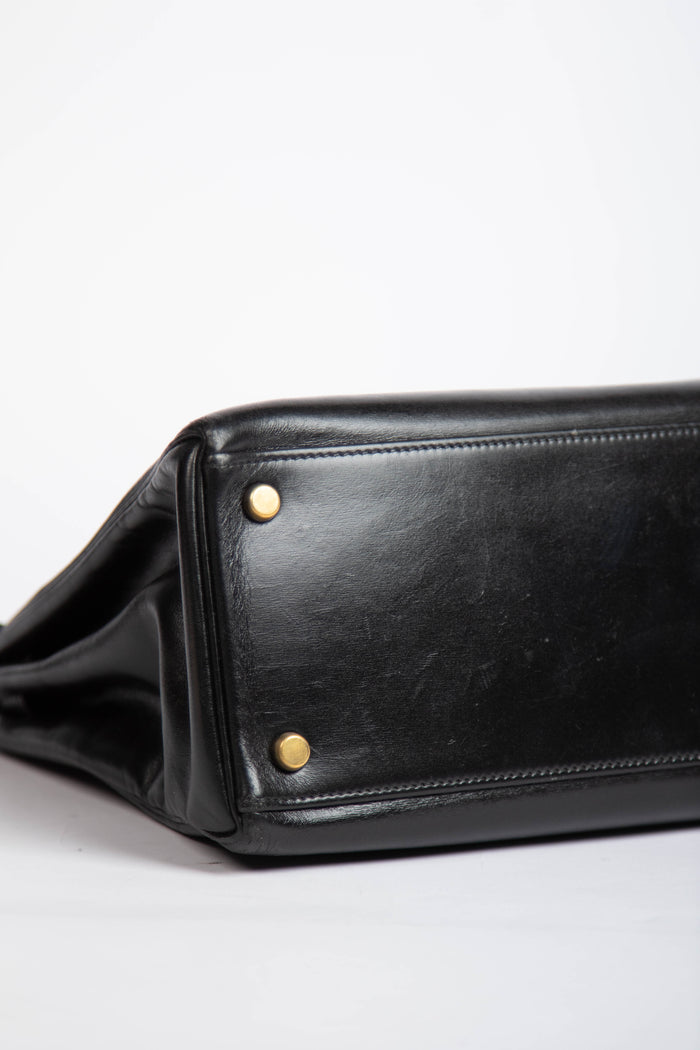 1989 Hermès Kelly 32cm in Retourne Black Box Leather GHW