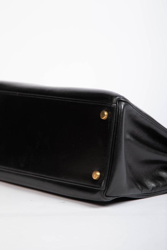 1989 Hermès Kelly 32cm in Retourne Black Box Leather GHW