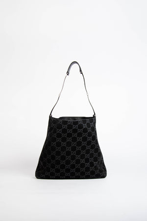 90s Gucci Tom Ford Black Monogram Shoulder Bag with Pouch