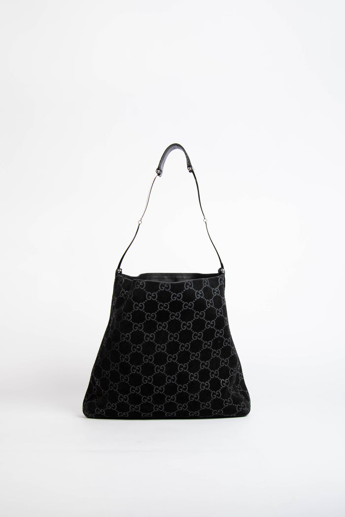 90s Gucci Tom Ford Black Monogram Shoulder Bag with Pouch