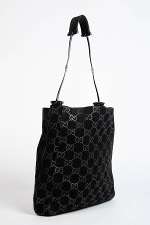 90s Gucci Tom Ford Black Monogram Shoulder Bag with Pouch