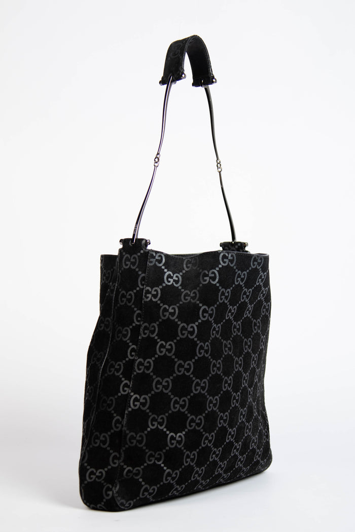 90s Gucci Tom Ford Black Monogram Shoulder Bag with Pouch