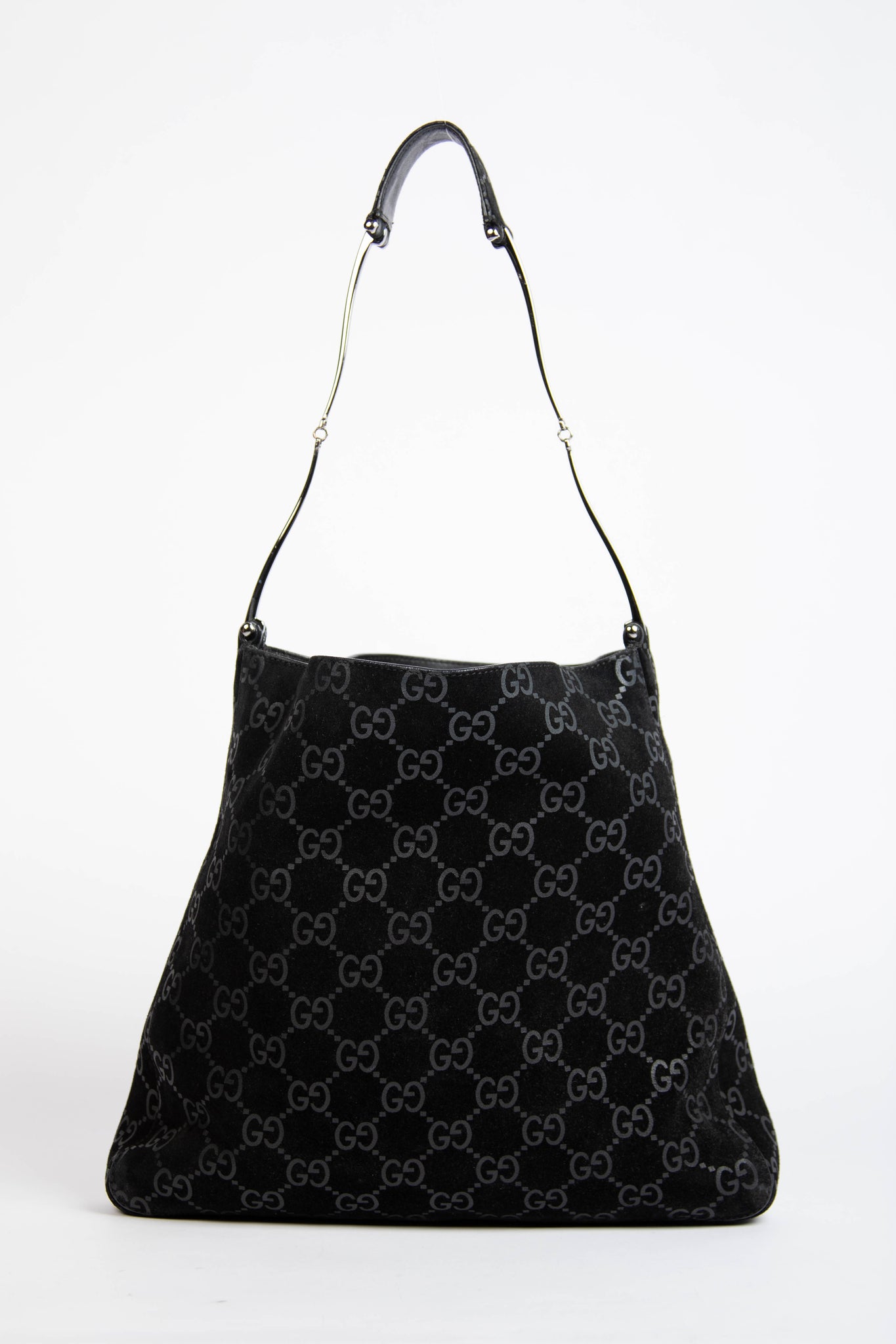 90s Gucci Tom Ford Black Monogram Shoulder Bag with Pouch