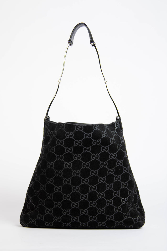 90s Gucci Tom Ford Black Monogram Shoulder Bag with Pouch