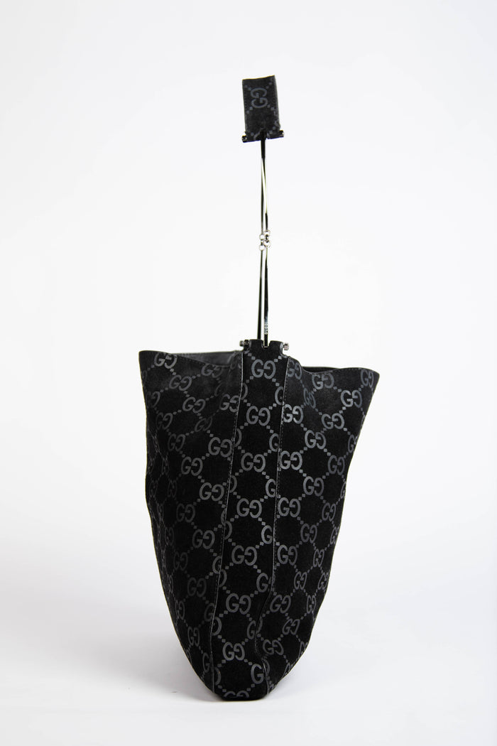 90s Gucci Tom Ford Black Monogram Shoulder Bag with Pouch