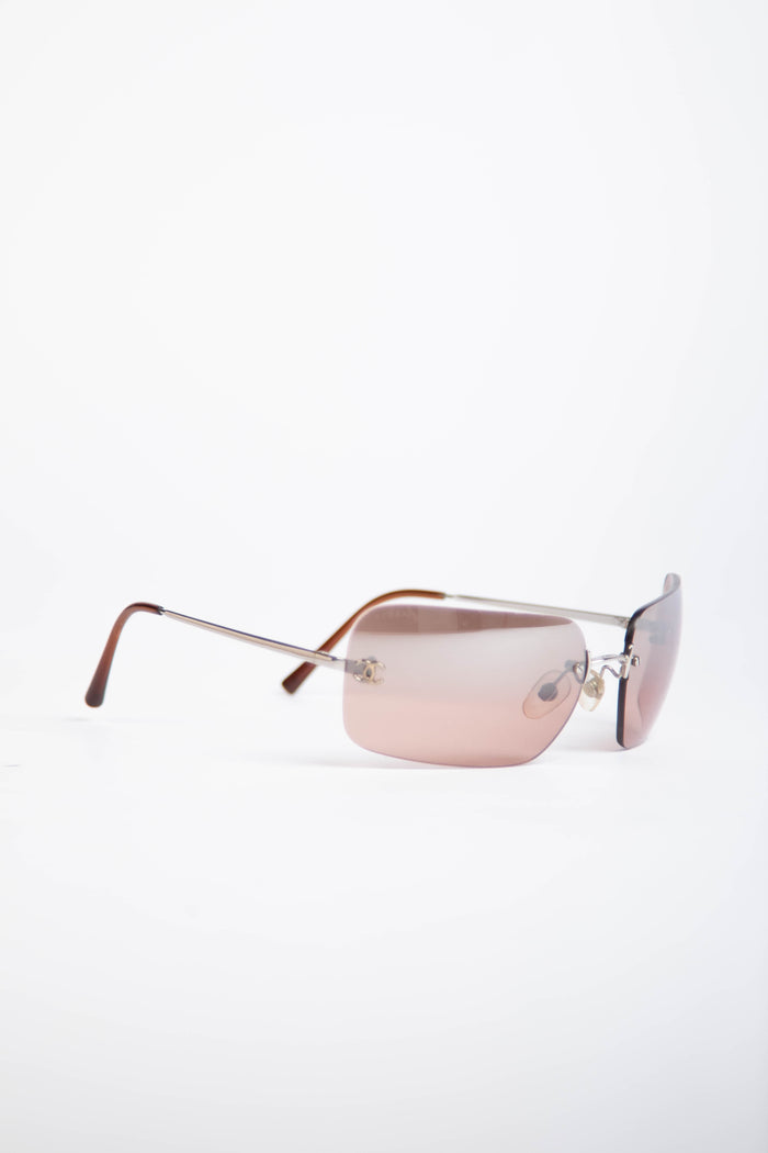 2000s Chanel Brown Rectangular CC Sunglasses