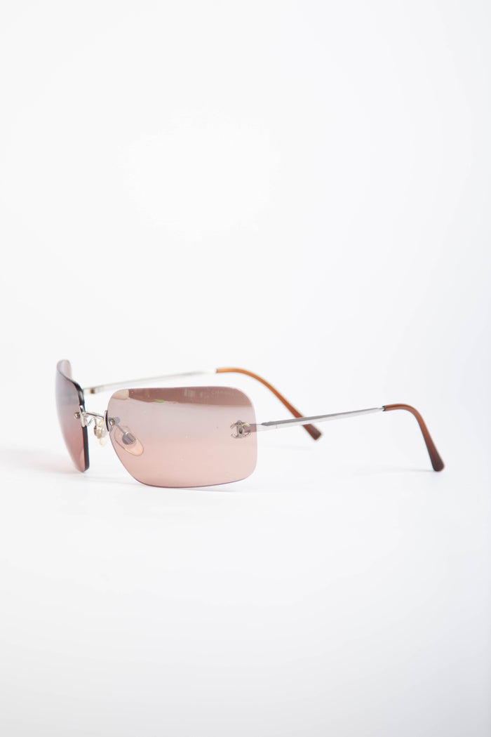 2000s Chanel Brown Rectangular CC Sunglasses