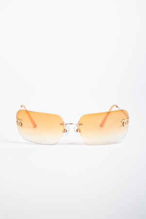 2000s Chanel Gold Gradient Diamanté CC Sunglasses