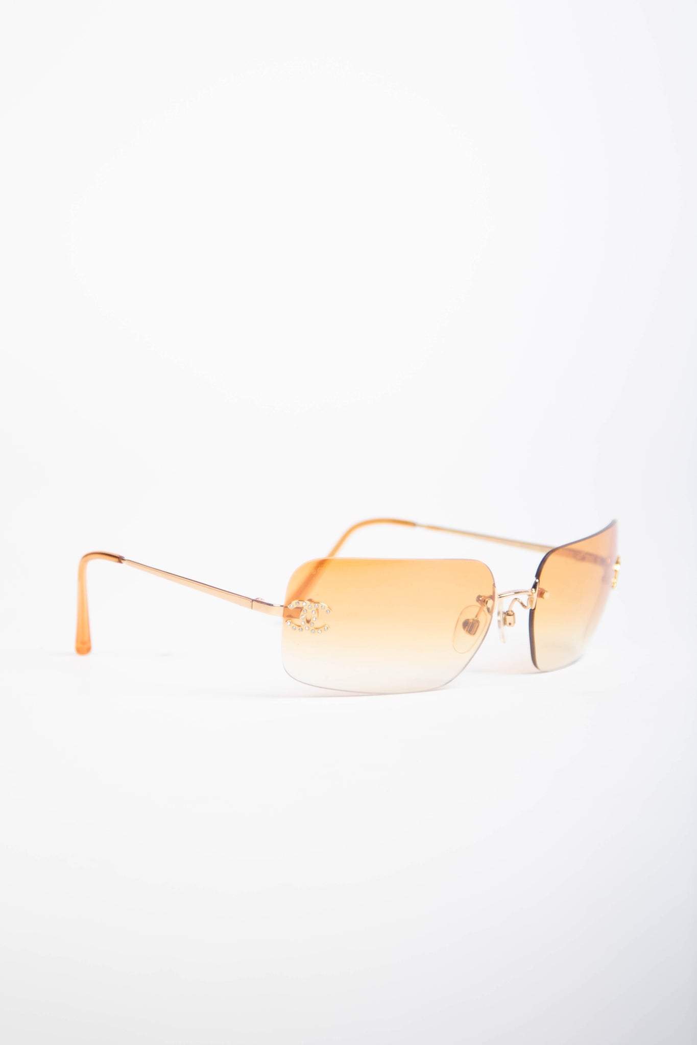 2000s Chanel Gold Gradient Diamanté CC Sunglasses