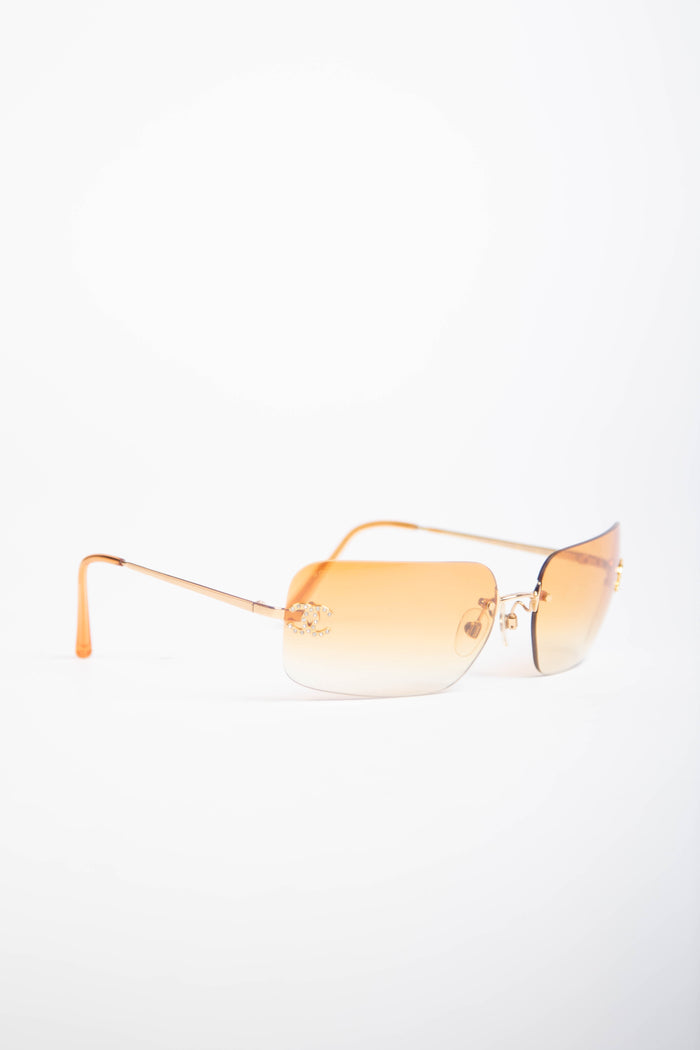 2000s Chanel Gold Gradient Diamanté CC Sunglasses