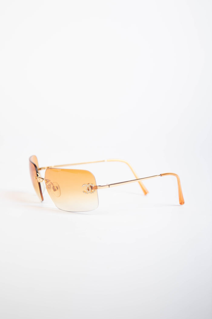 2000s Chanel Gold Gradient Diamanté CC Sunglasses