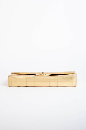 2000s Chanel Gold Lambskin Chocolate Bar East West Shoulder Bag