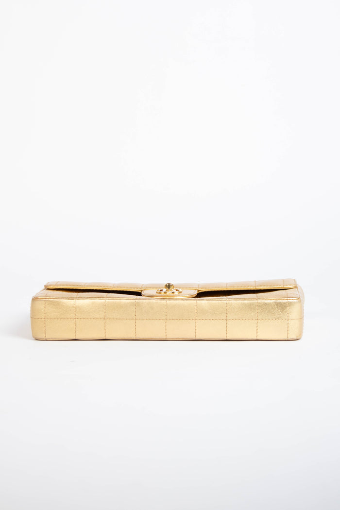 2000s Chanel Gold Lambskin Chocolate Bar East West Shoulder Bag