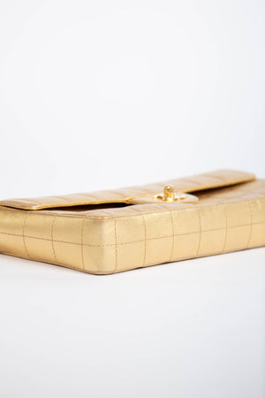 2000s Chanel Gold Lambskin Chocolate Bar East West Shoulder Bag